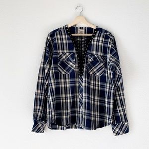 LF Furst of a Kind Plaid Lace-up Flannel Top